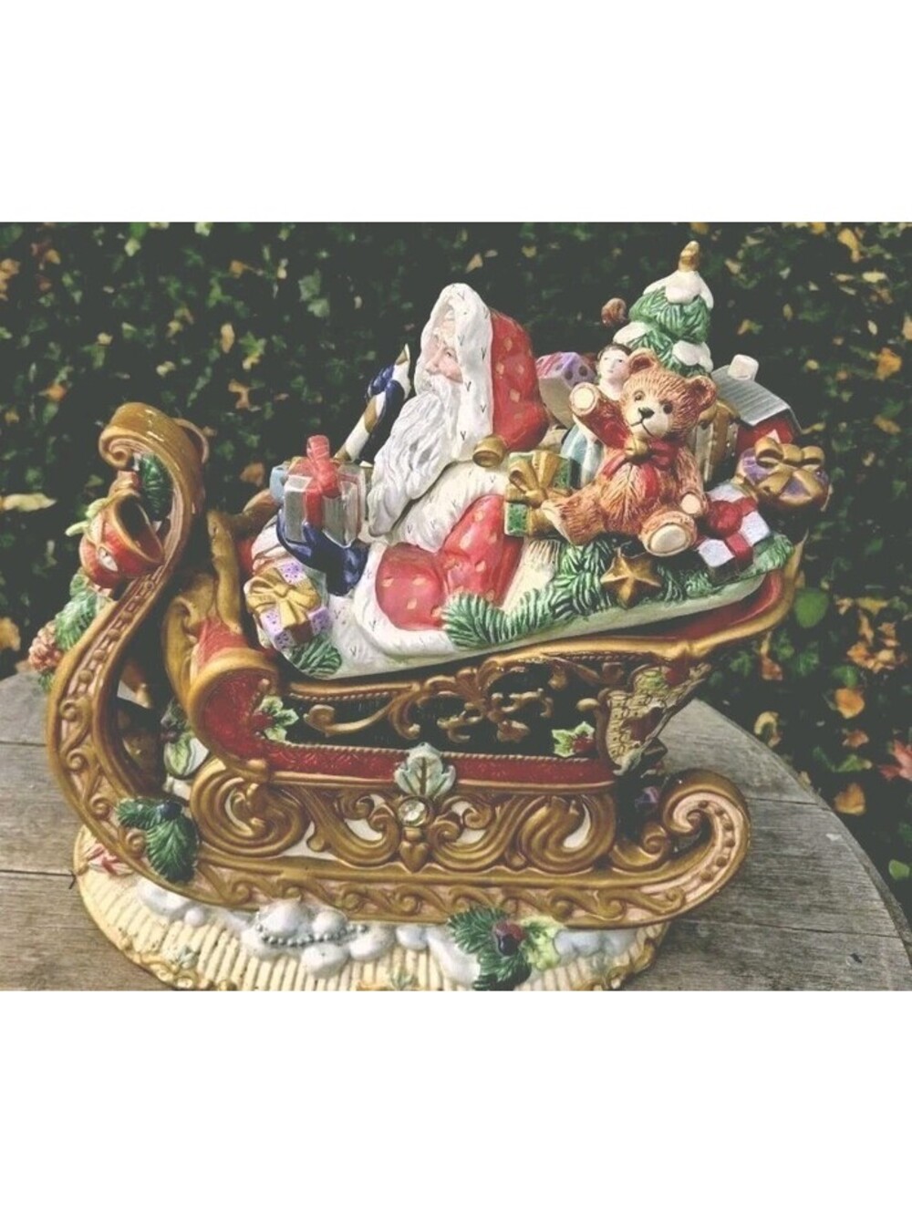 Fitz and Floyd Santa Sleigh Cookie Jar Rare Retired Minor Chips Very Lovely